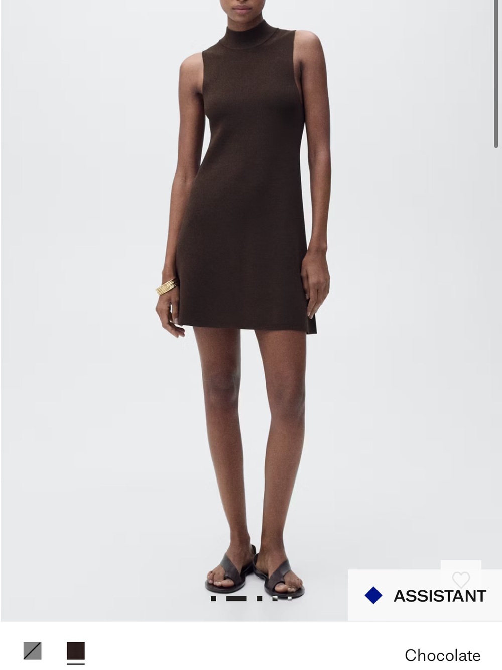 Mango Sleeveless Mock Neck Mini Dress in Chocolate Brown